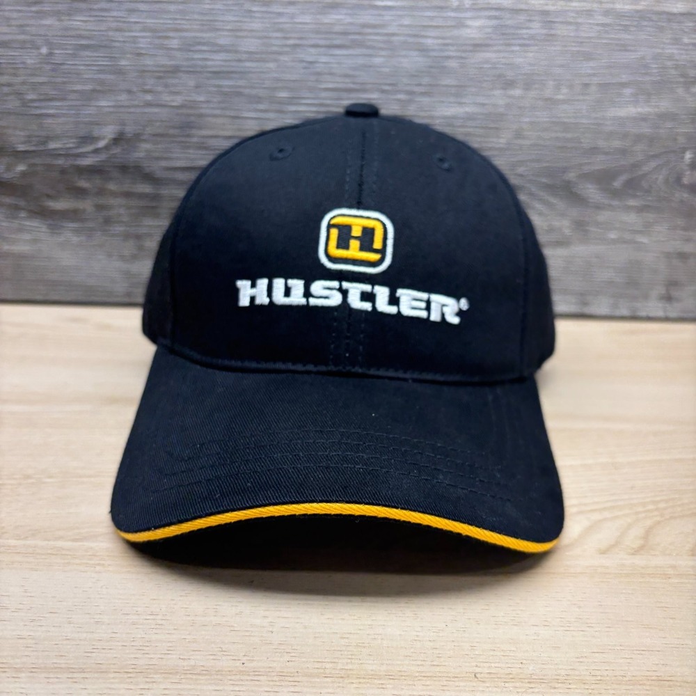 Hustler Hat Cap Strap Back Black Yellow Mower Turf Equipment Morgan MN Promo